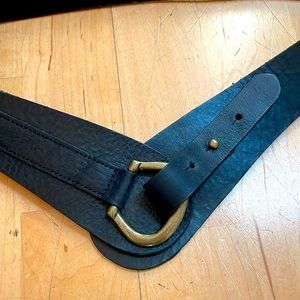 Ladies Drop Waist Belt in brown leather with solid brass hardware - GAP brand.